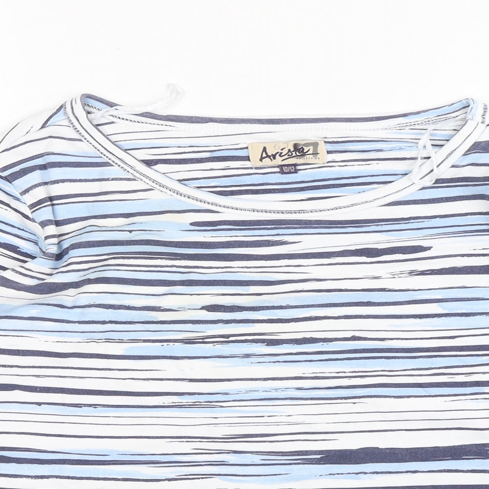 Arista Womens Multicoloured Striped Cotton Basic T-Shirt Size 10 Round Neck