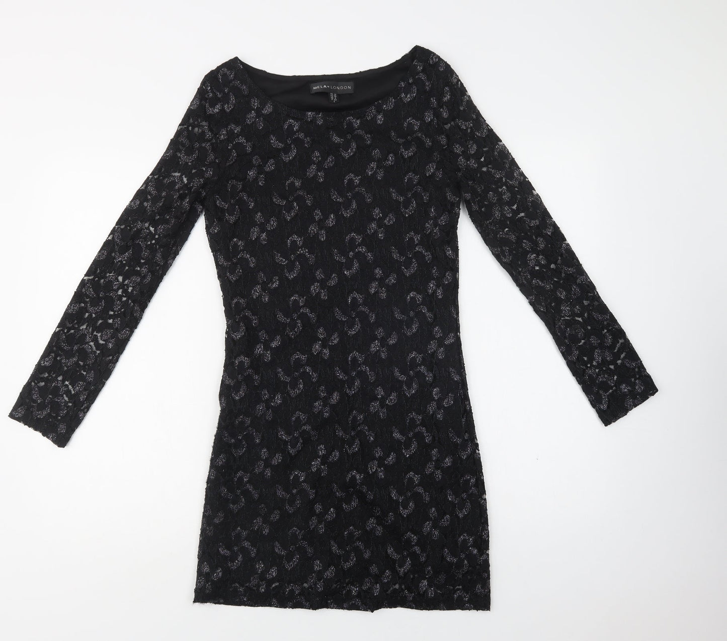 Mela Loves London Womens Black Floral Polyester Bodycon  Size 10  Round Neck  - Lace Overlay