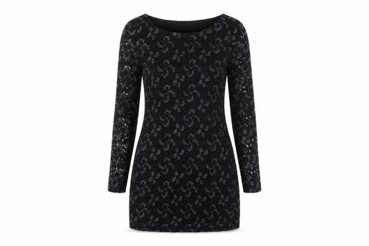 Mela Loves London Womens Black Floral Polyester Bodycon  Size 10  Round Neck  - Lace Overlay