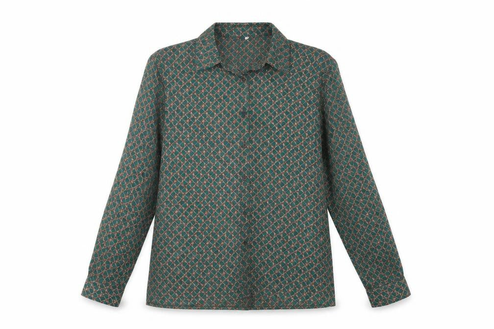 SheIn Womens Green Geometric Polyester Basic Button-Up Size M Collared