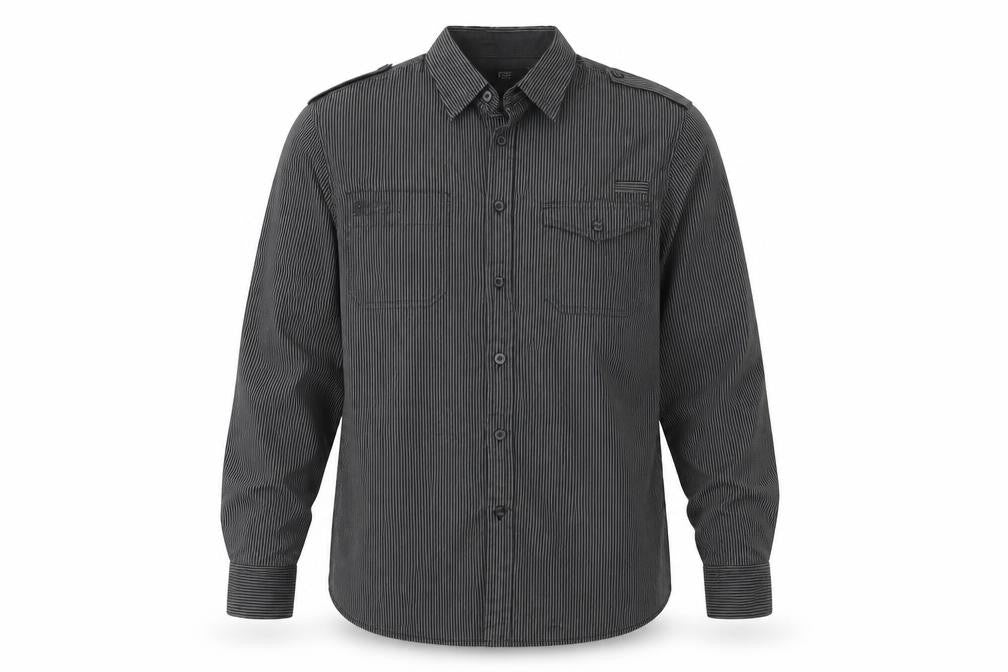 F&F Mens Black Striped Cotton  Button-Up Size M Collared Button