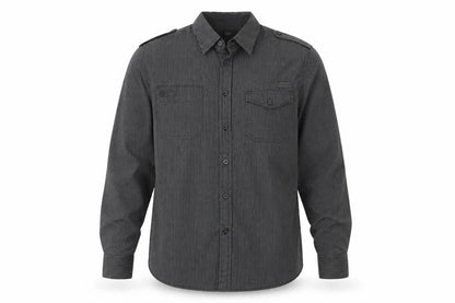 F&F Mens Black Striped Cotton  Button-Up Size M Collared Button