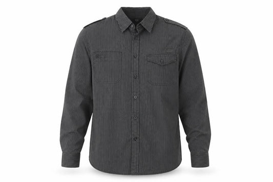 F&F Mens Black Striped Cotton  Button-Up Size M Collared Button