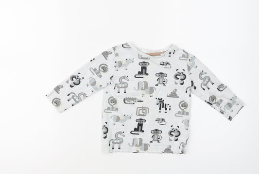 NEXT Baby Grey Geometric Cotton Basic Blouse Size 12-18 Months Crew Neck  - Cute Animals Print