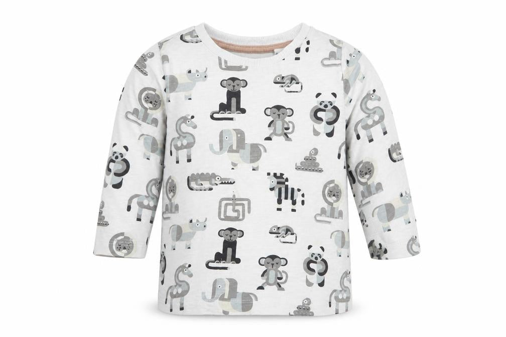 Next Baby Grey Geometric Cotton Basic Blouse Size 12-18 Months Crew Neck  - Cute Animals Print