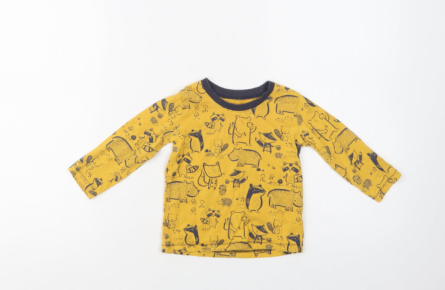 George Baby Yellow Geometric Cotton Basic Blouse Size 12-18 Months Crew Neck  - Cute Animals Print