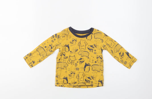 George Baby Yellow Geometric Cotton Basic Blouse Size 12-18 Months Crew Neck  - Cute Animals Print