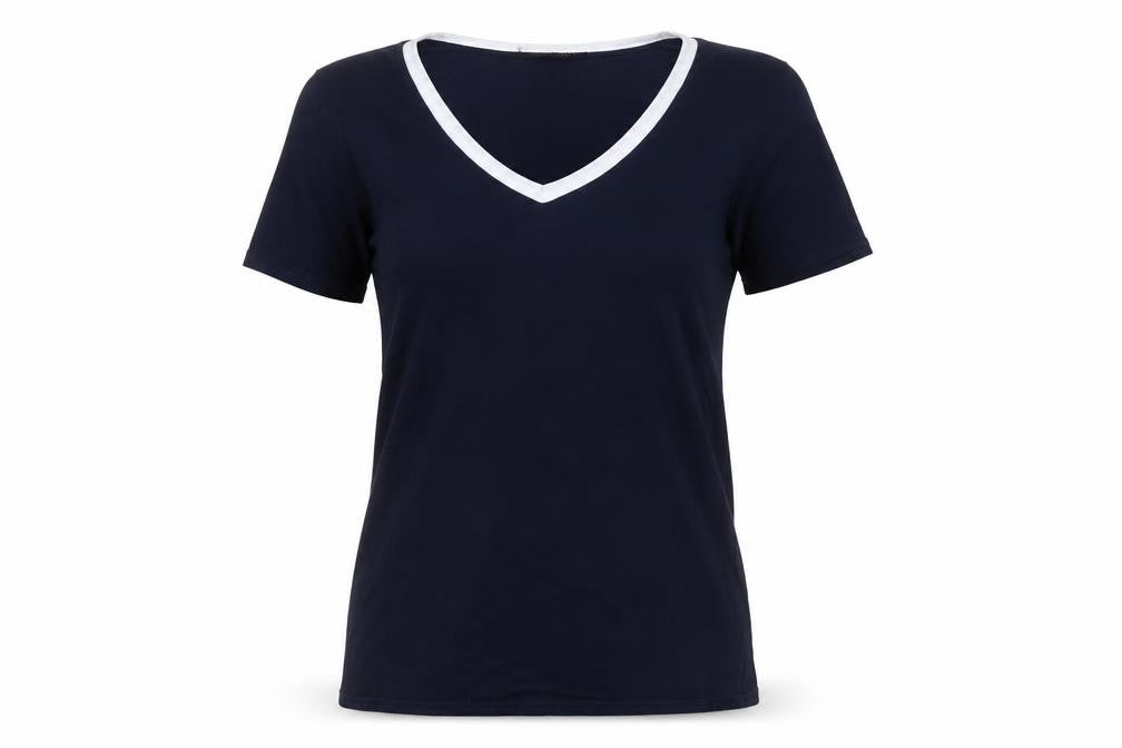 Wellworth Womens Blue  Viscose Basic T-Shirt Size M V-Neck