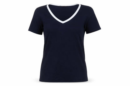 Wellworth Womens Blue  Viscose Basic T-Shirt Size M V-Neck