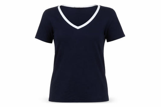 Wellworth Womens Blue  Viscose Basic T-Shirt Size M V-Neck