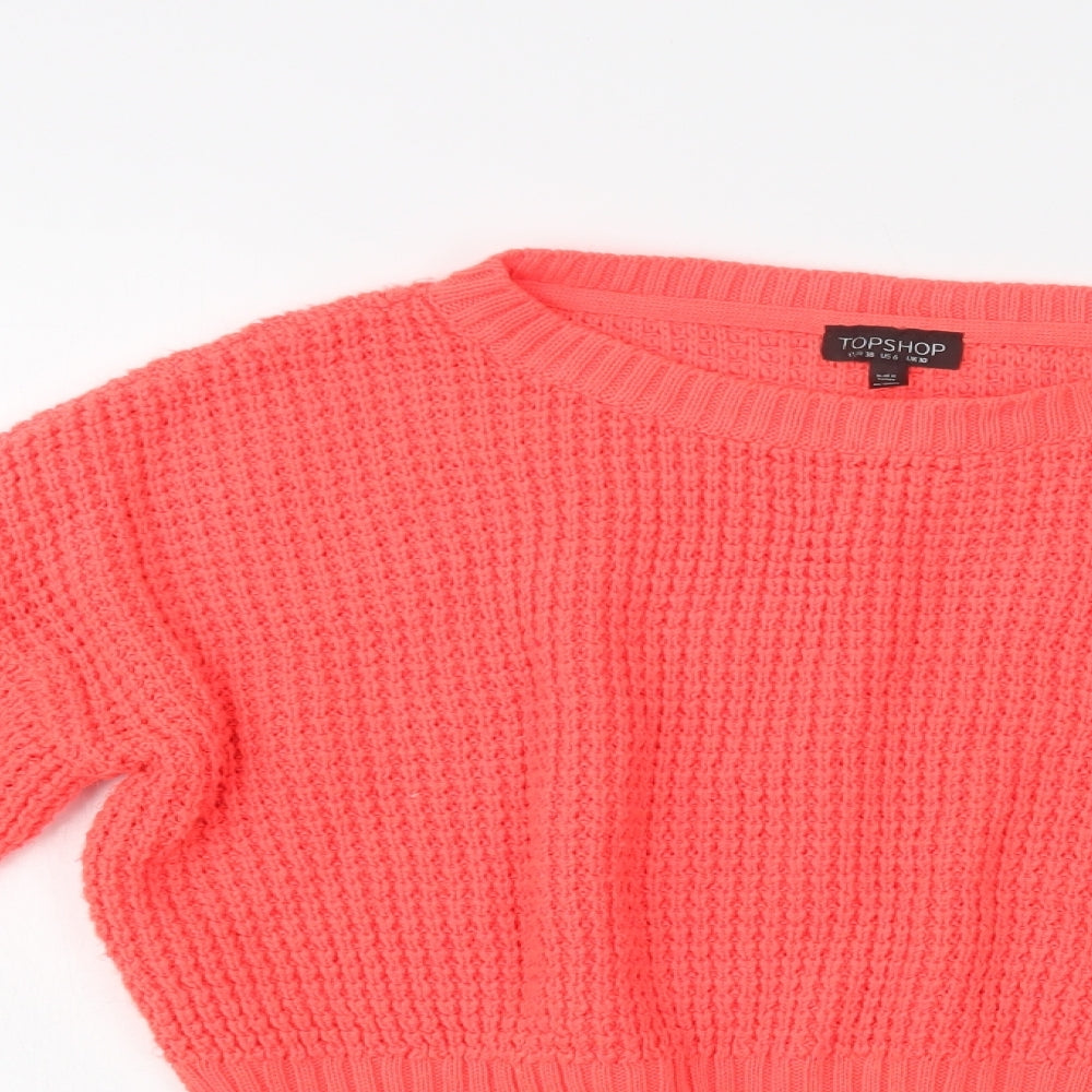 Topshop Womens Pink Crew Neck  Acrylic Pullover Jumper Size 10