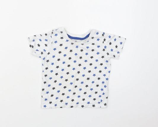 Primark Baby White Geometric Cotton Basic T-Shirt Size 12-18 Months Crew Neck  - Star Print