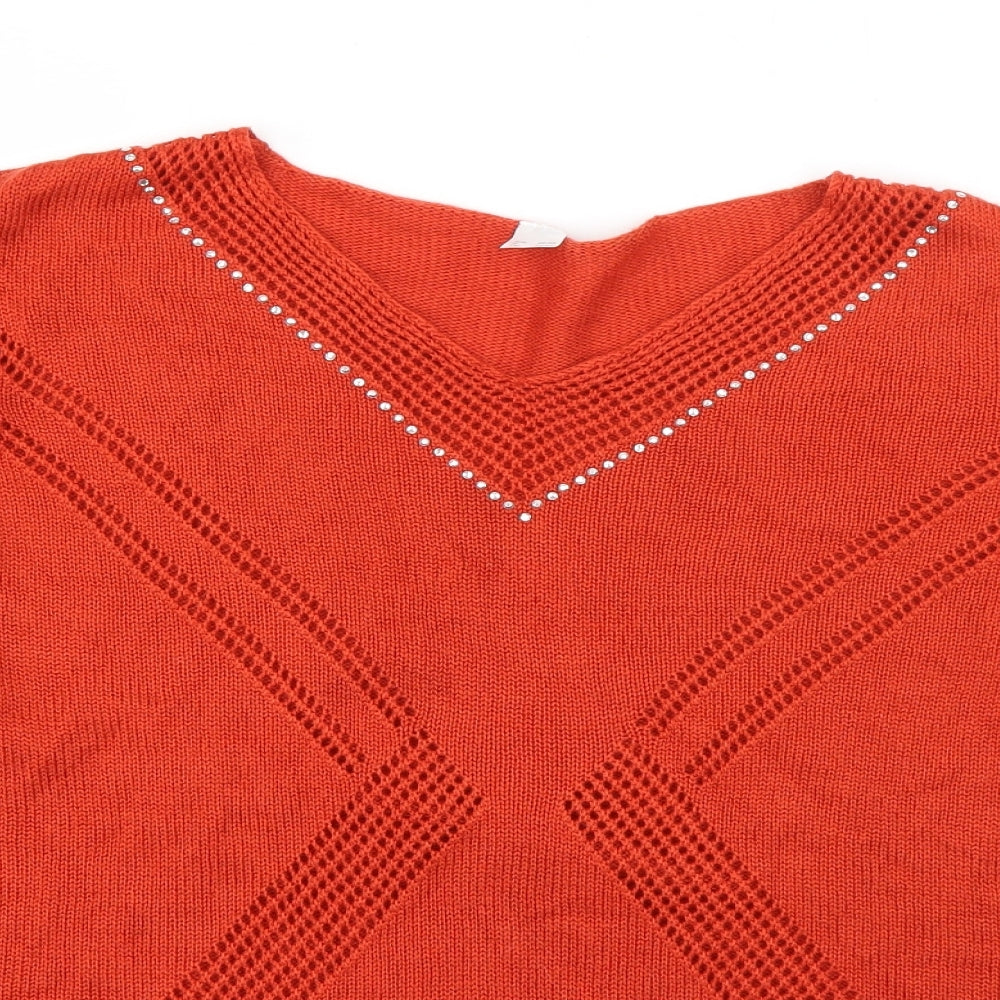 Preworn Womens Orange Crew Neck  Acrylic Pullover Jumper Size 16