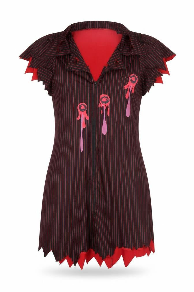 Smiffys Womens Black Striped Polyester Bodycon  Size M  Collared Zip - Bullet Wound Dress