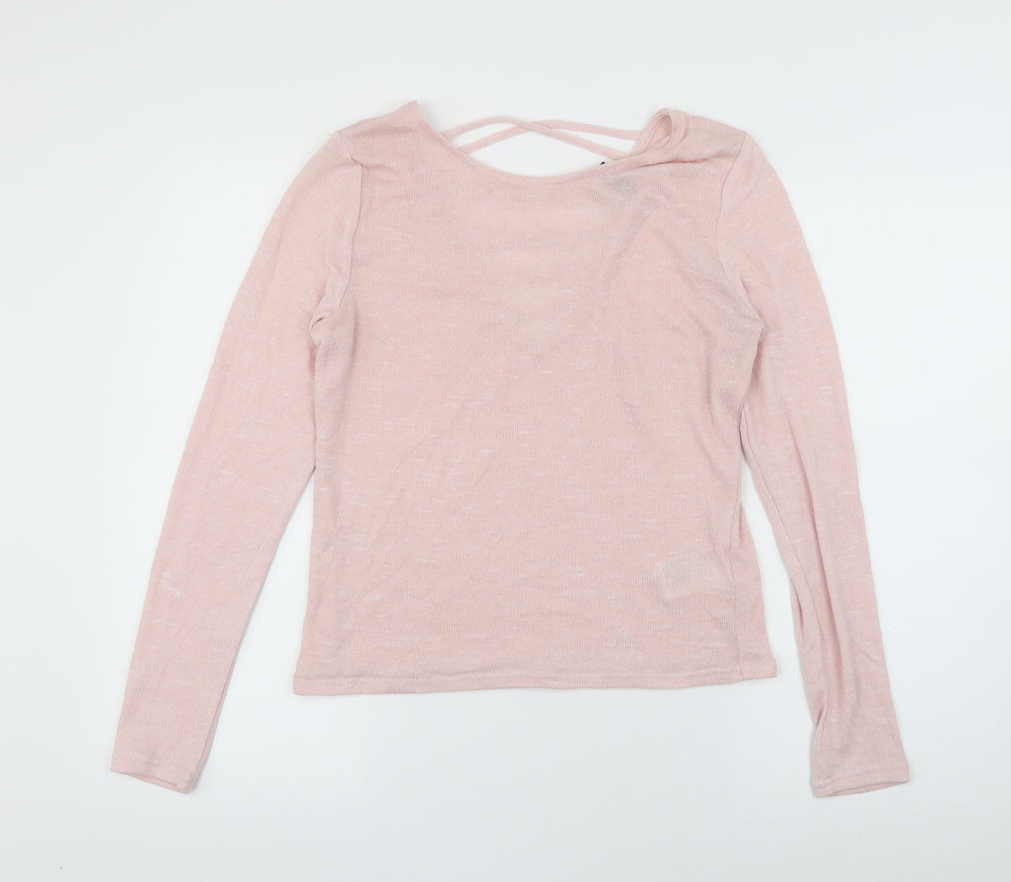 Divided Womens Pink Scoop Neck  Polyester Pullover Jumper Size L   - Cross Detail