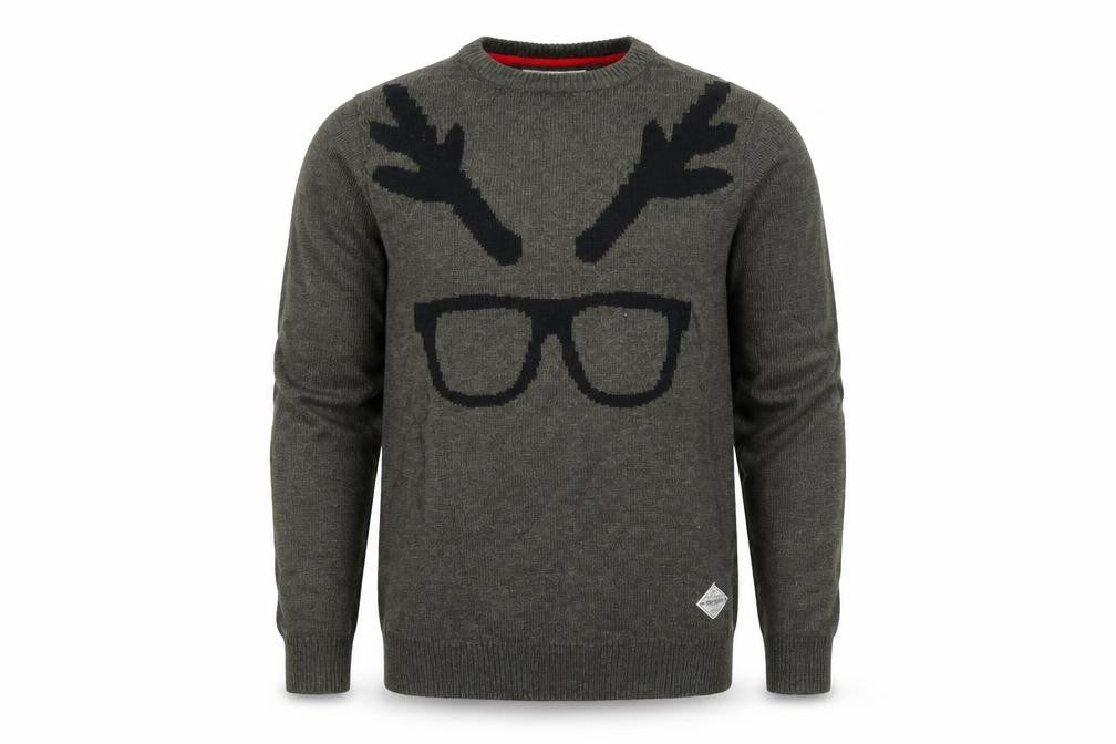 Threadbare Mens Green Crew Neck  Acrylic Pullover Jumper Size S   - Hipster Reindeer
