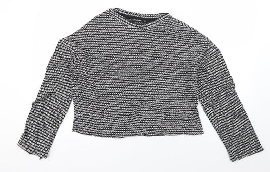 Stradivarius Womens Black Striped Cotton Pullover Sweatshirt Size L  Pullover