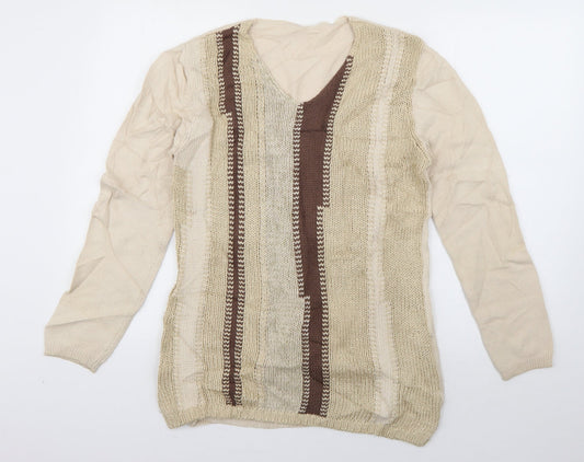Preworn Womens Ivory V-Neck  Viscose Pullover Jumper Size 10