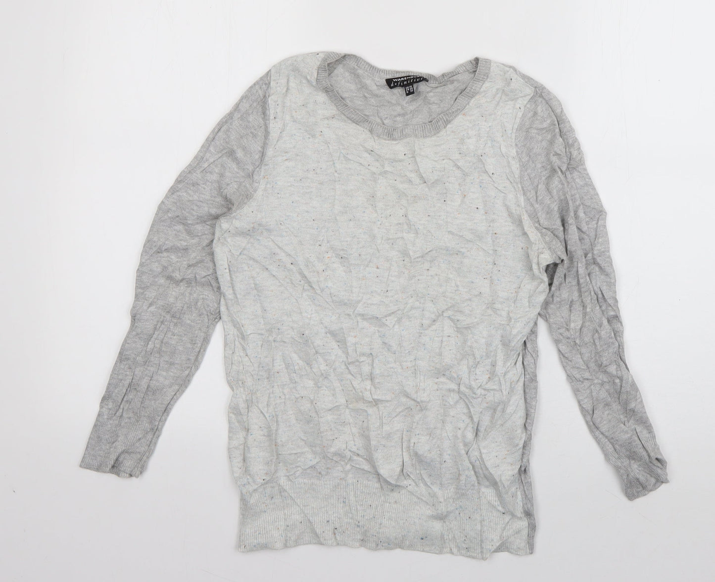 Warehouse Womens Grey Round Neck  Cotton Pullover Jumper Size 10
