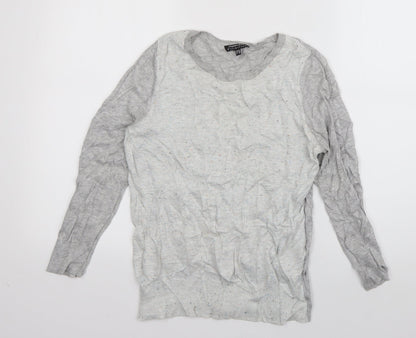Warehouse Womens Grey Round Neck  Cotton Pullover Jumper Size 10