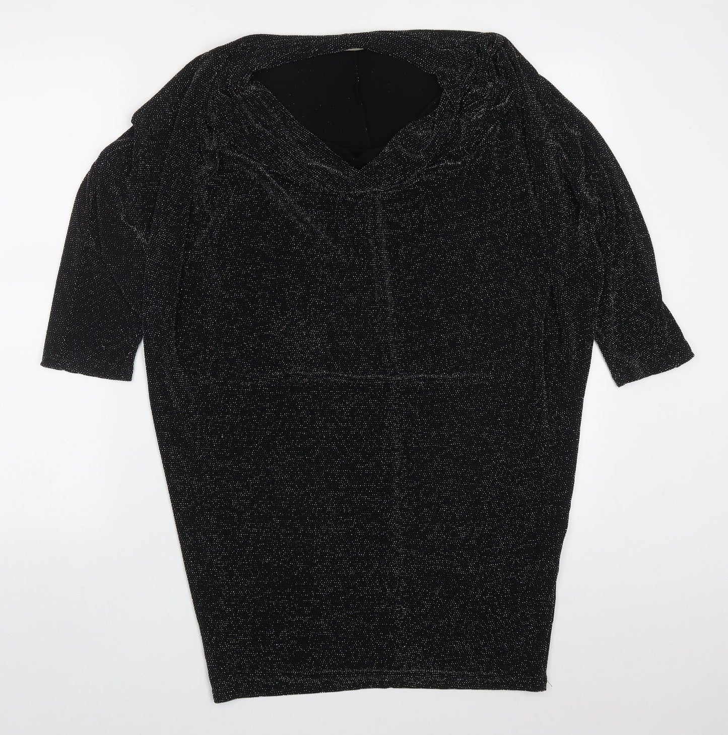 Planet Womens Black  Nylon Basic T-Shirt Size M Round Neck