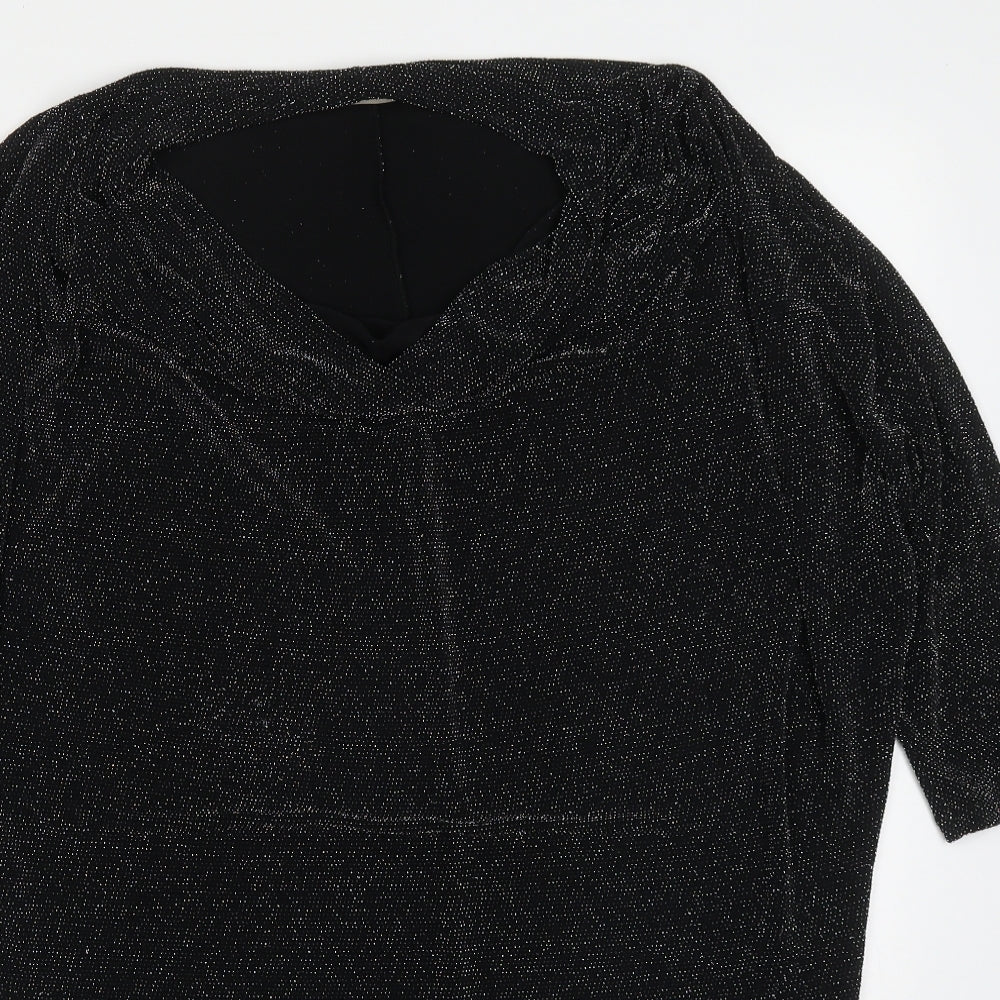 Planet Womens Black  Nylon Basic T-Shirt Size M Round Neck