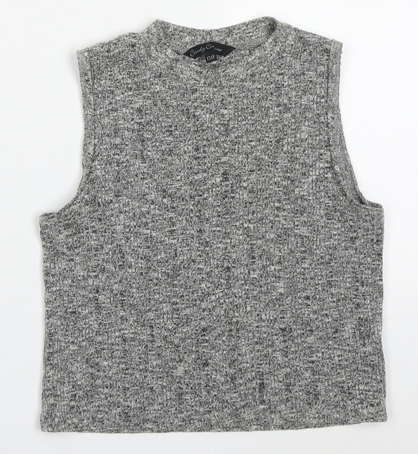 Candy Couture Girls Grey  Acrylic Basic Tank Size 12-13 Years Round Neck Pullover