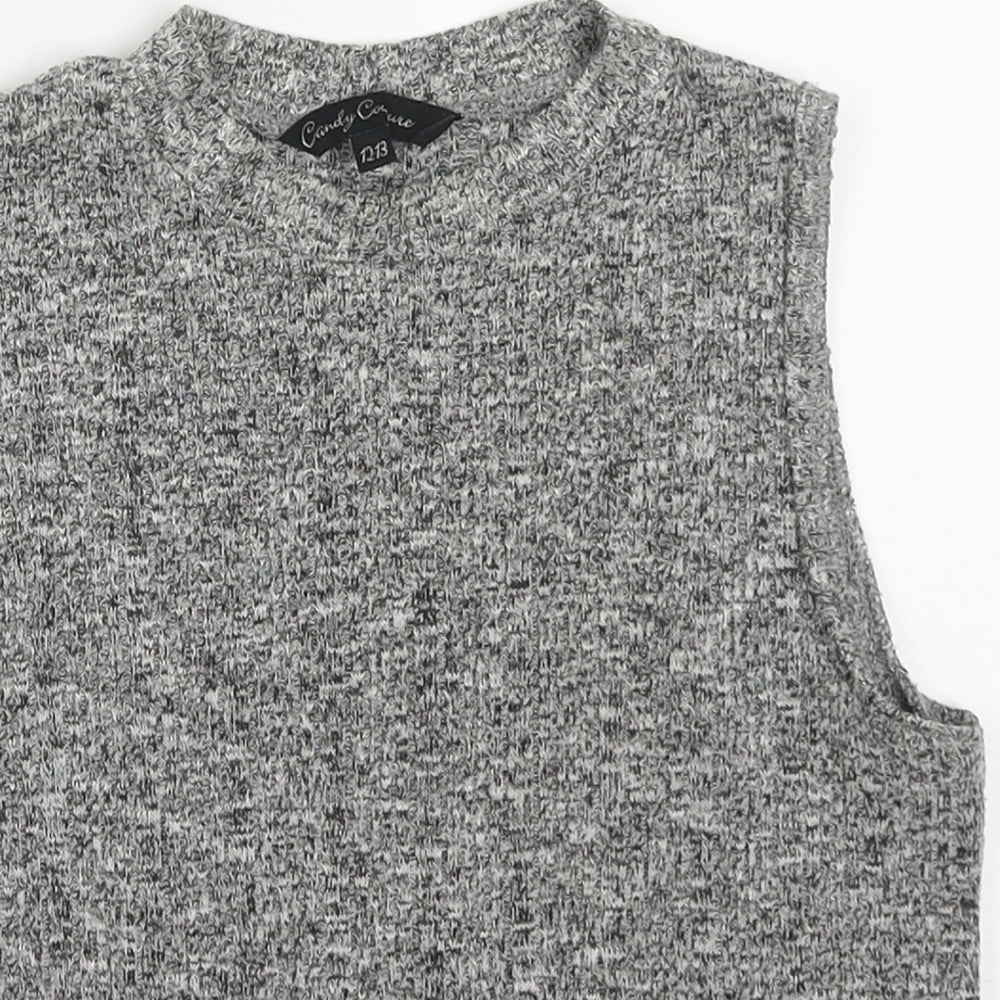 Candy Couture Girls Grey  Acrylic Basic Tank Size 12-13 Years Round Neck Pullover
