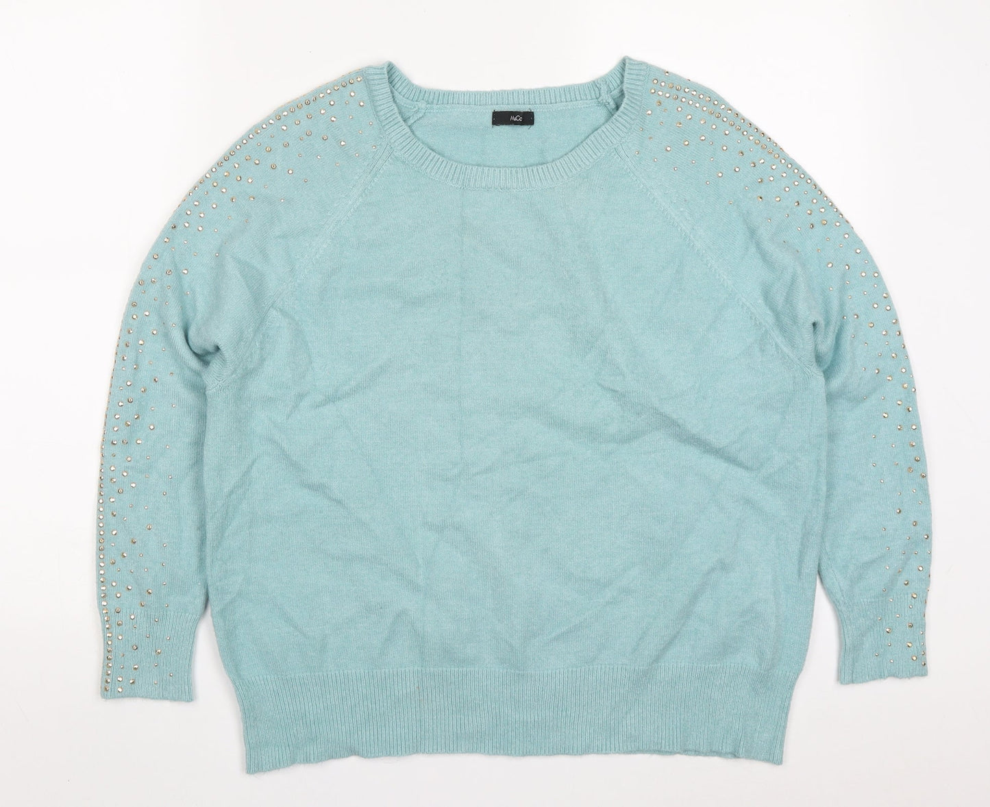 M&Co Womens Blue Round Neck  Viscose Pullover Jumper Size 14