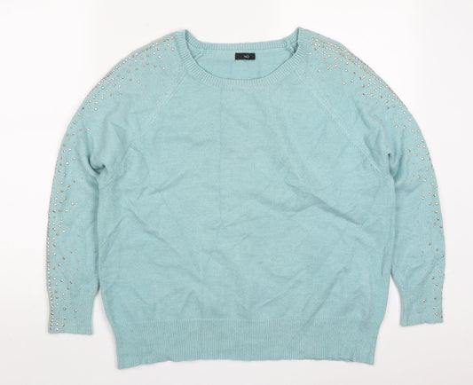 M&Co Womens Blue Round Neck  Viscose Pullover Jumper Size 14