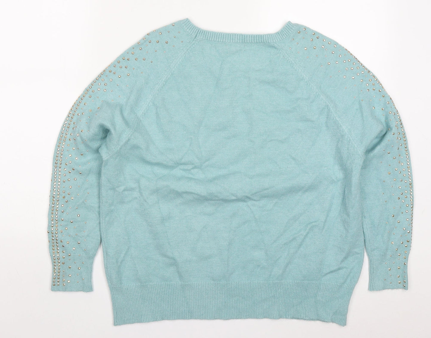 M&Co Womens Blue Round Neck  Viscose Pullover Jumper Size 14