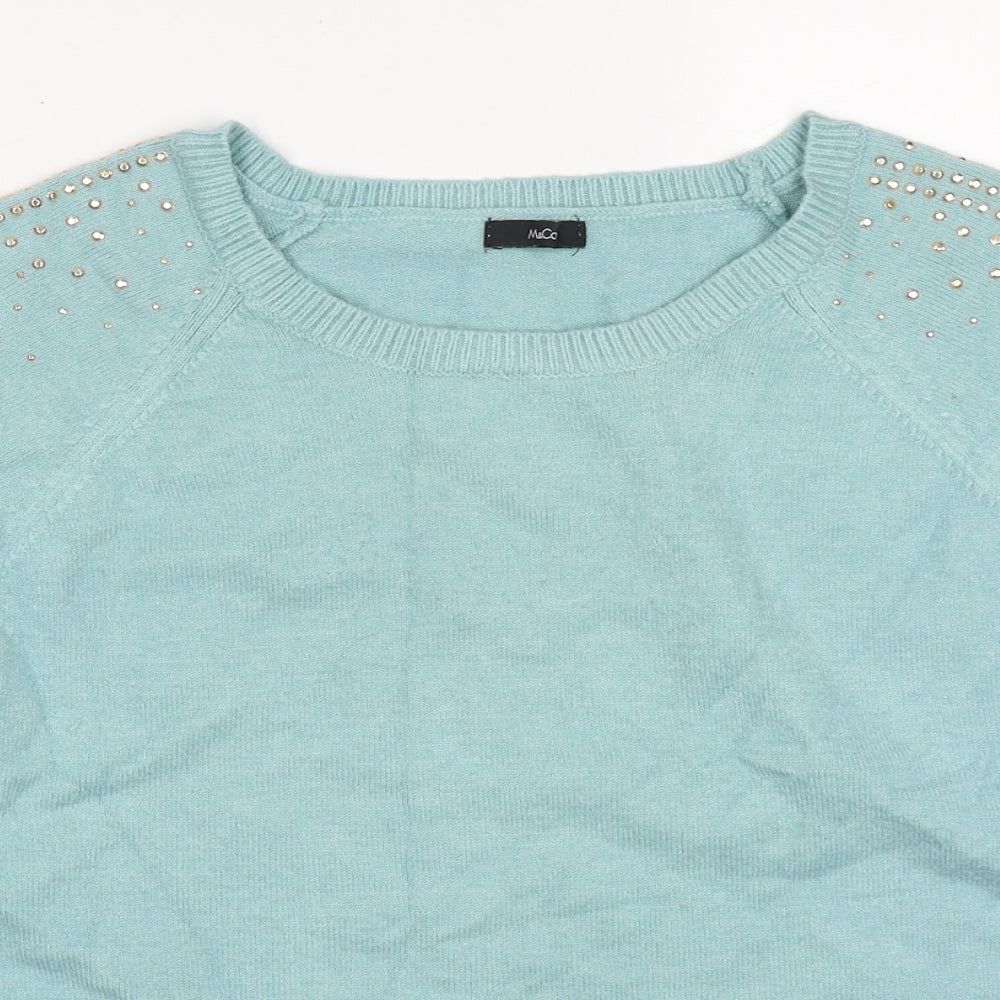M&Co Womens Blue Round Neck  Viscose Pullover Jumper Size 14