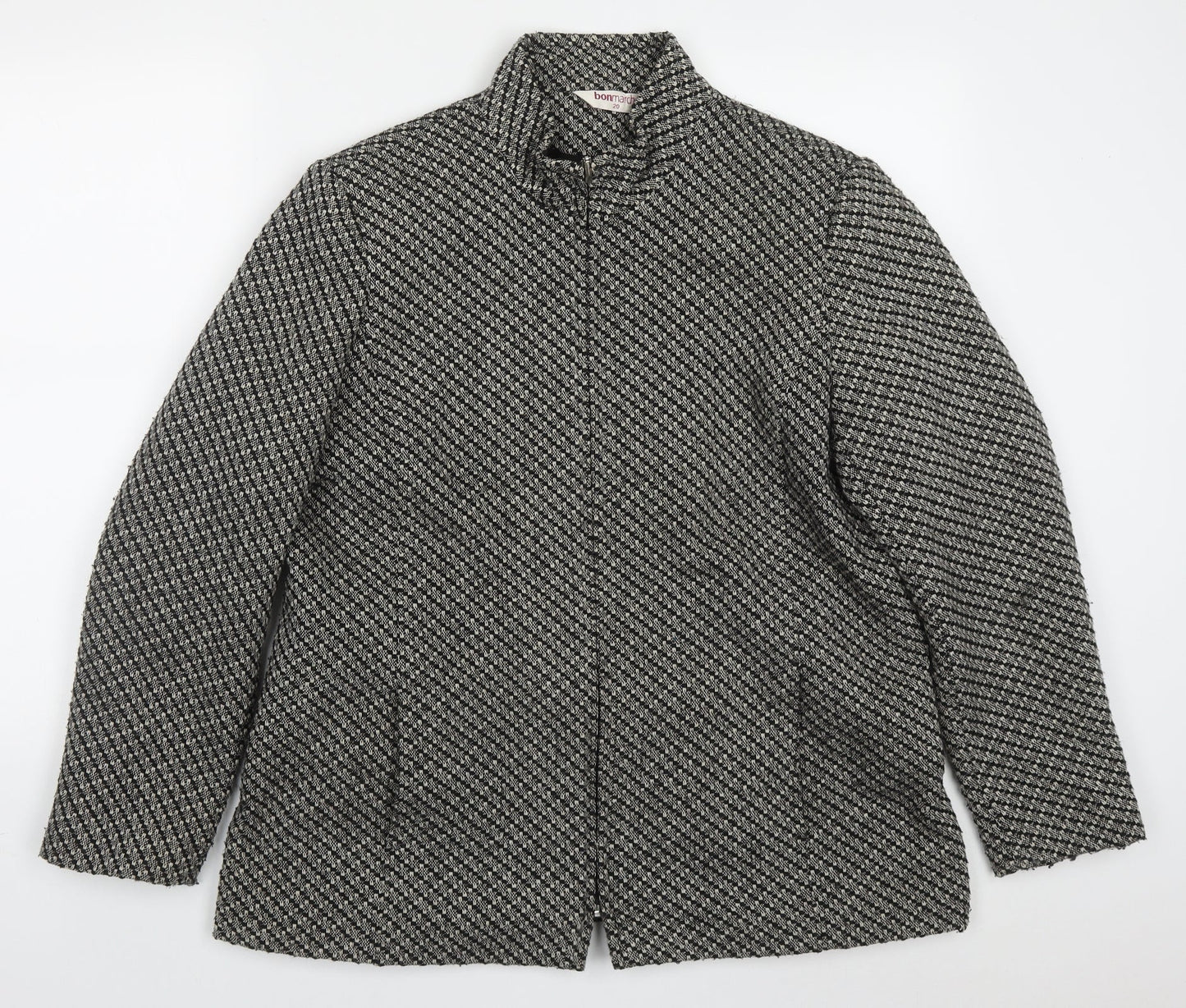 Bonmarché Womens Grey Geometric  Jacket Coat Size 20  Zip
