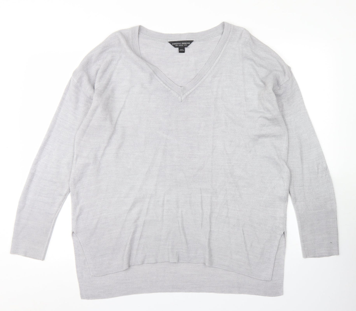 Dorothy Perkins Womens Grey V-Neck  Acrylic Pullover Jumper Size 14