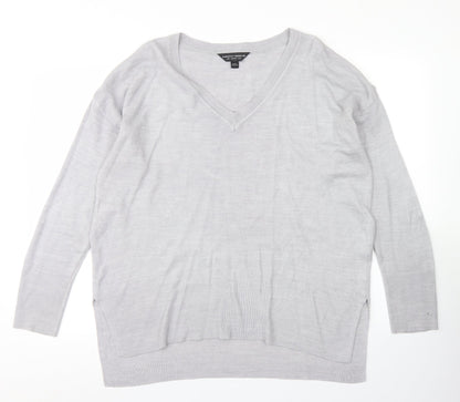 Dorothy Perkins Womens Grey V-Neck  Acrylic Pullover Jumper Size 14