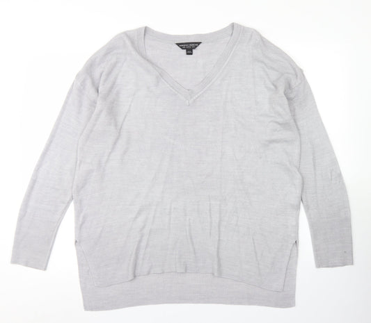 Dorothy Perkins Womens Grey V-Neck  Acrylic Pullover Jumper Size 14