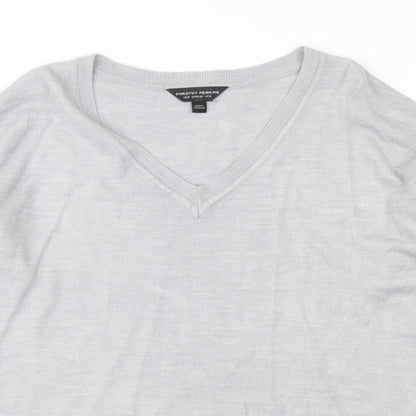 Dorothy Perkins Womens Grey V-Neck  Acrylic Pullover Jumper Size 14