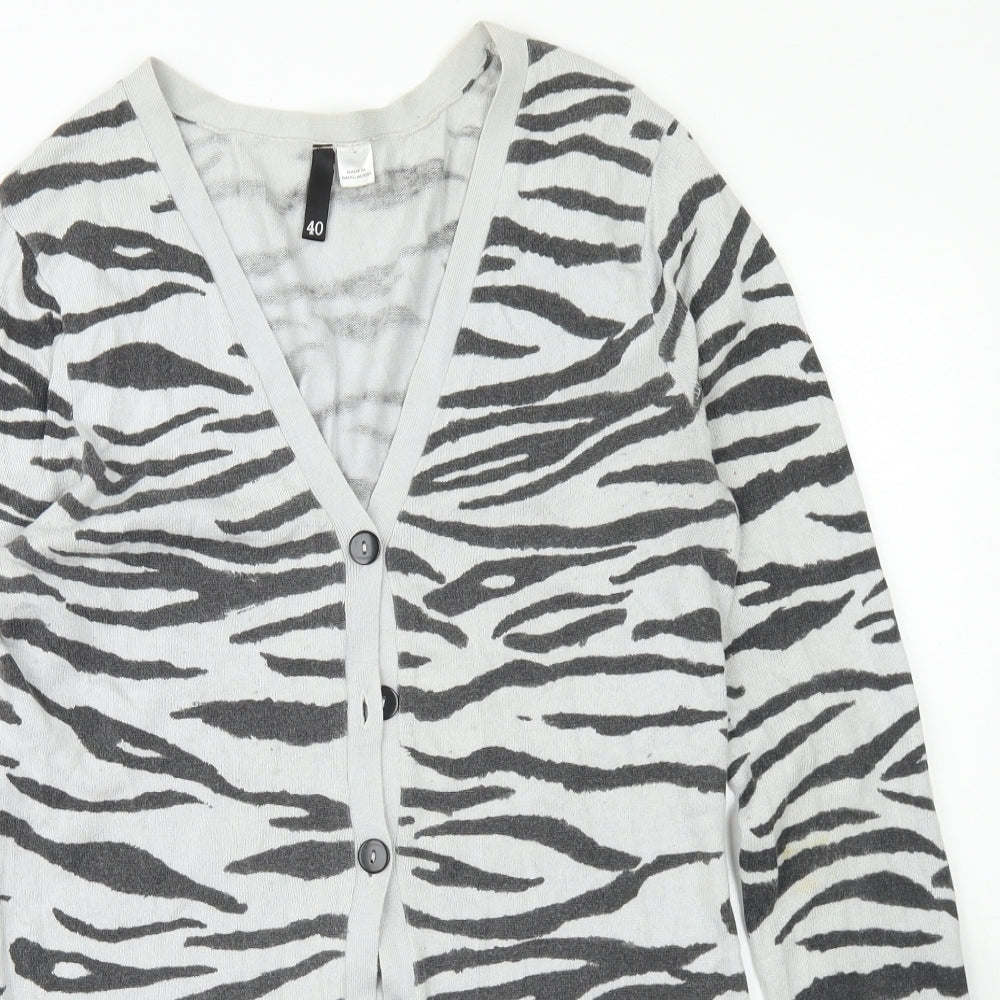 Divided Womens Grey V-Neck Animal Print Viscose Cardigan Jumper Size 12