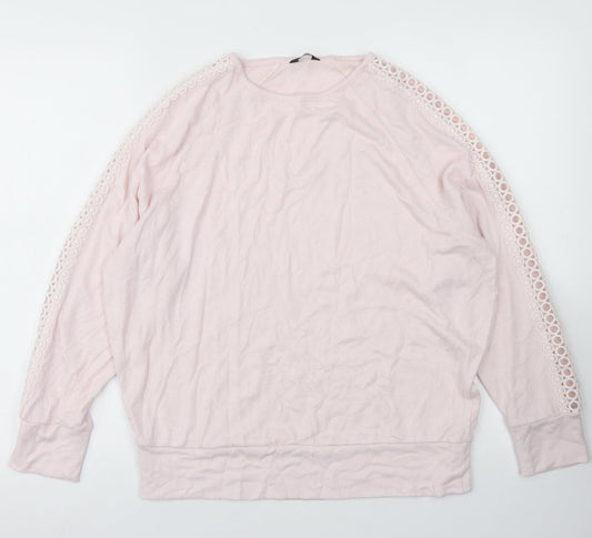 M&Co Womens Pink  Viscose Pullover Sweatshirt Size 12   - Lace Sleeve Detail