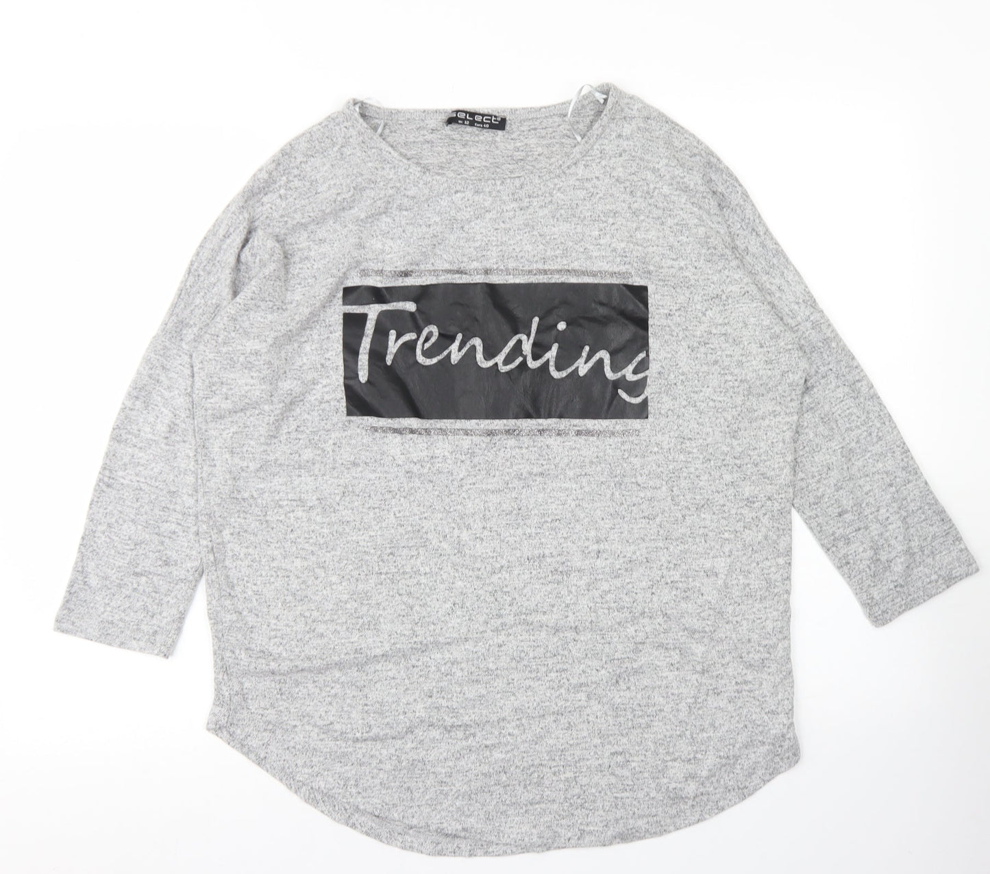 Select Womens Grey  Polyester Basic T-Shirt Size 12 Round Neck