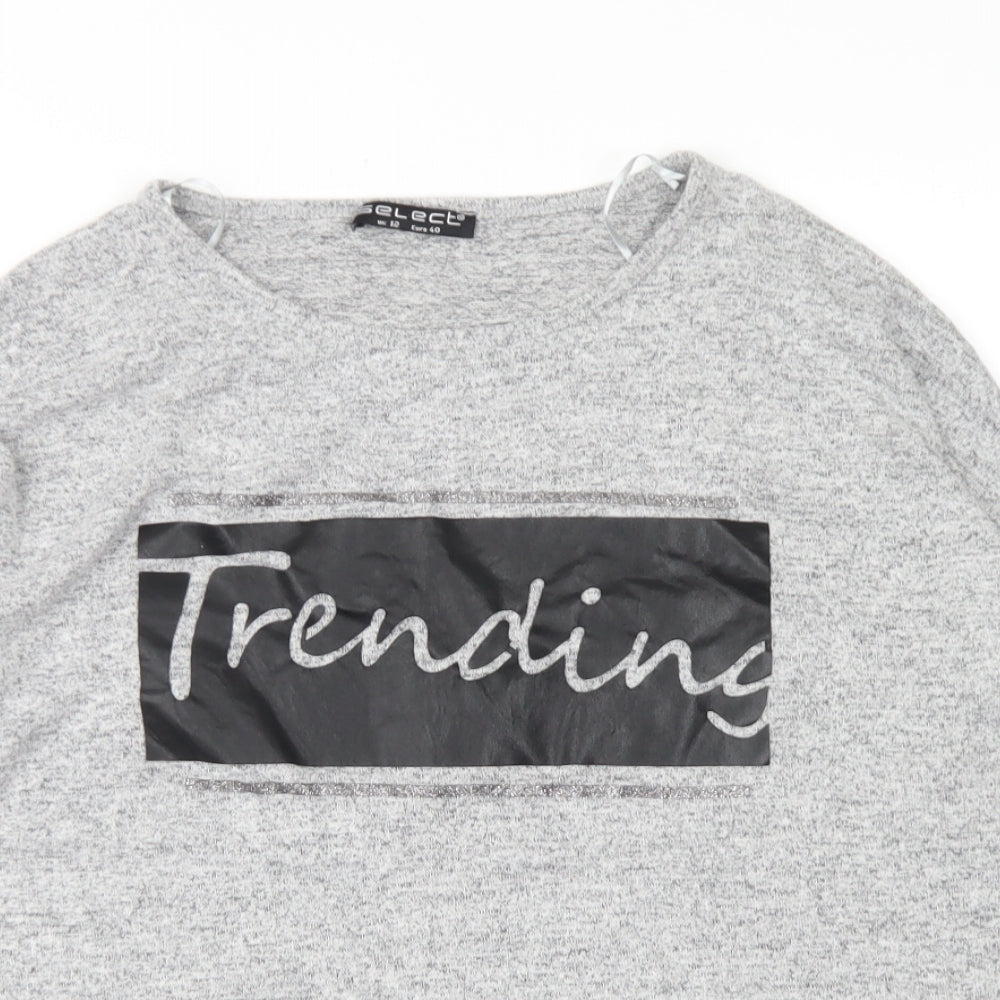 Select Womens Grey  Polyester Basic T-Shirt Size 12 Round Neck