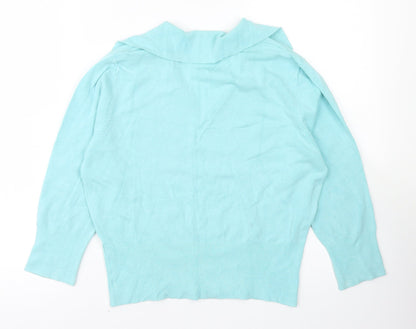 Nouveau Edition Womens Blue Collared  Viscose Pullover Jumper Size L