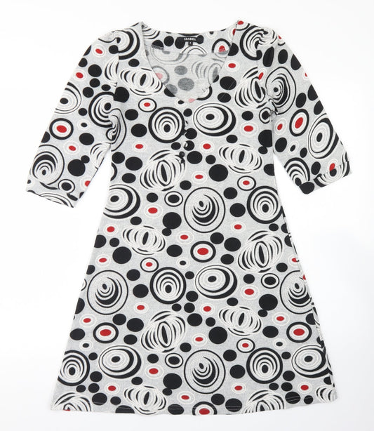 Izabel Womens Grey Geometric Polyester Fit & Flare  Size S  V-Neck