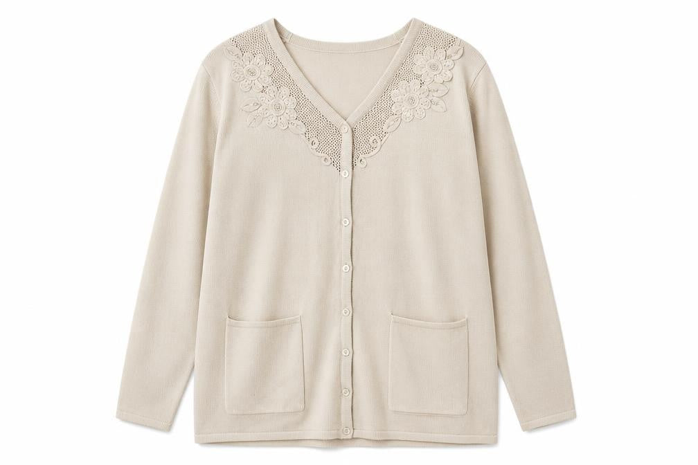 Alexara Womens Beige V-Neck  Acrylic Cardigan Jumper Size L