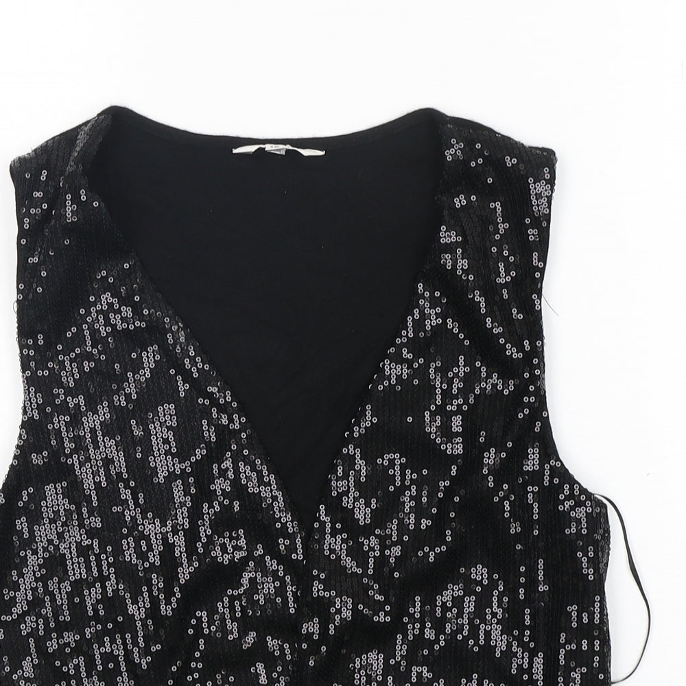 M&Co Womens Black V-Neck  Polyester Cardigan Jumper Size 10