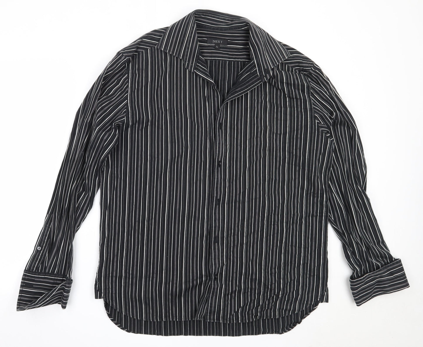 NEXT Mens Black Striped Cotton  Button-Up Size L Collared