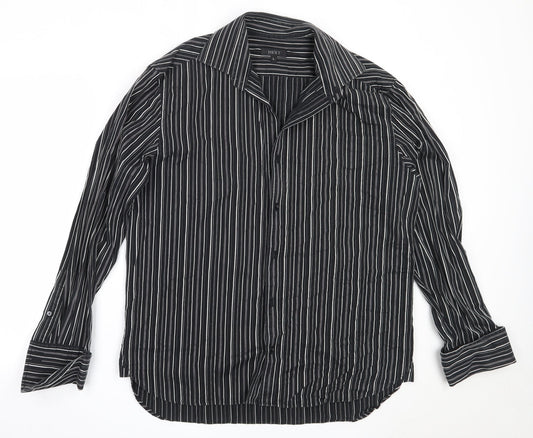NEXT Mens Black Striped Cotton  Button-Up Size L Collared