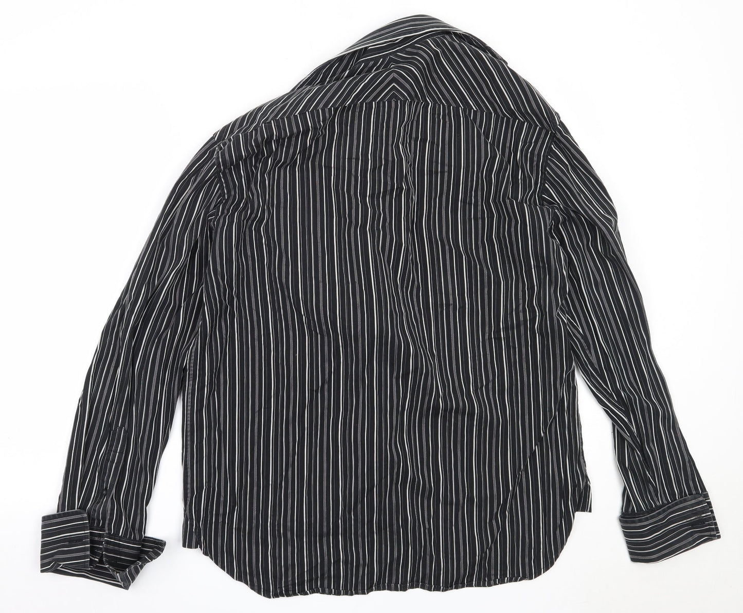 NEXT Mens Black Striped Cotton  Button-Up Size L Collared