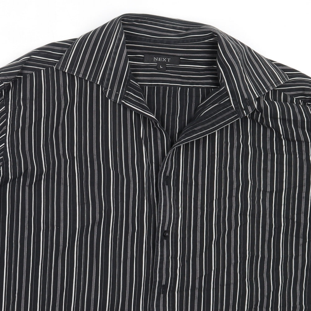 NEXT Mens Black Striped Cotton  Button-Up Size L Collared