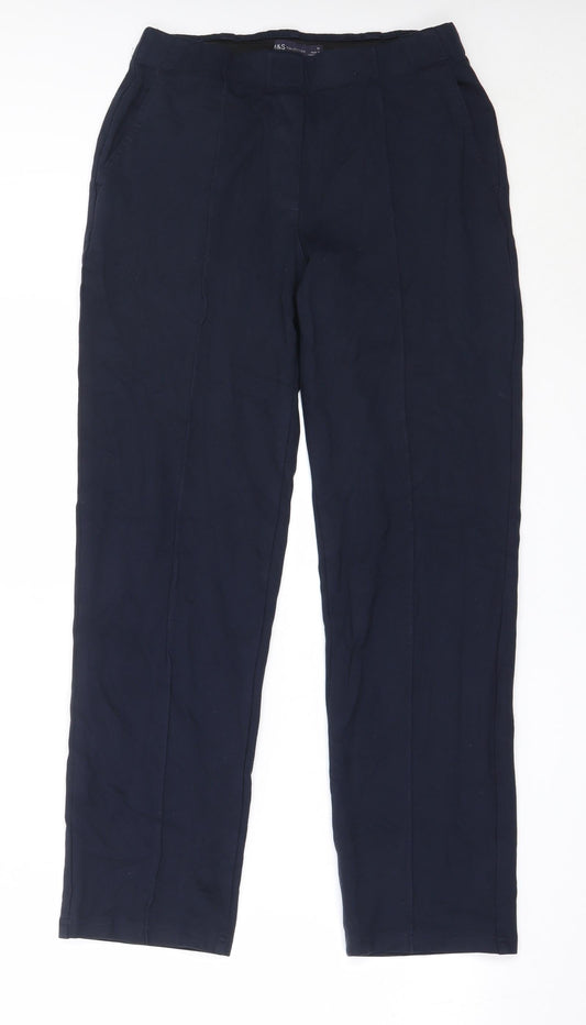 Marks and Spencer Womens Blue  Cotton Sweatpants Trousers Size 10 L28 in Regular